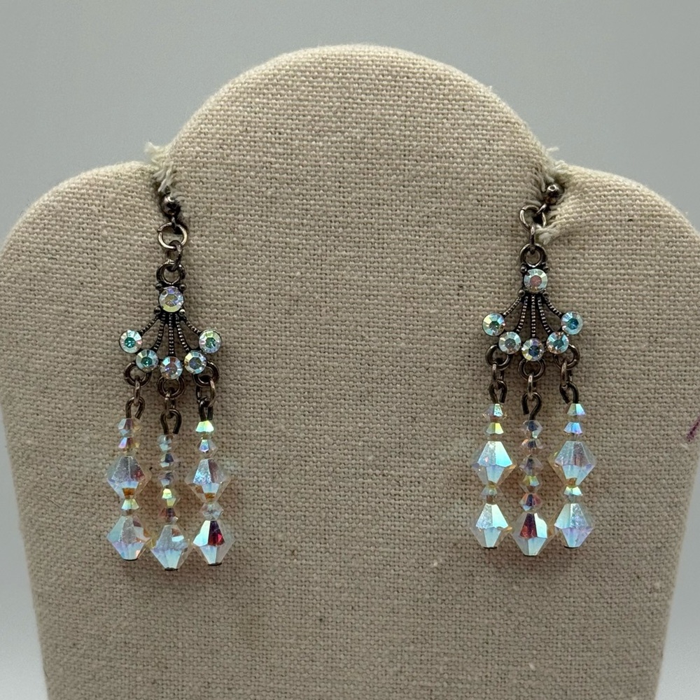 Vintage Aurora Borealis Pierced Dangle Earrings